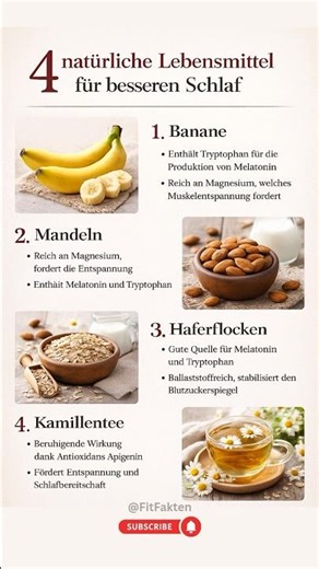 4 natürliche Lebensmittel für besseren Schlaf 🌙🥗 #FitFakten