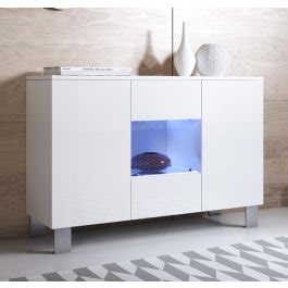 Dressoir model Luke A2 met aluminium poten (120x82cm) - Wit