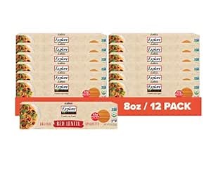 Explore Cuisine Organic Red Lentil Spaghetti - 8 oz, Pack of 12 - Easy-to-Make Pasta - High in Plant-Based Protein - Non-GMO, Gluten Free, Vegan