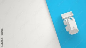 4K White tractor on blue background. Top view and white background. Minimal concept of an idea. The concept of agriculture and industry. Bucket. 3d animation