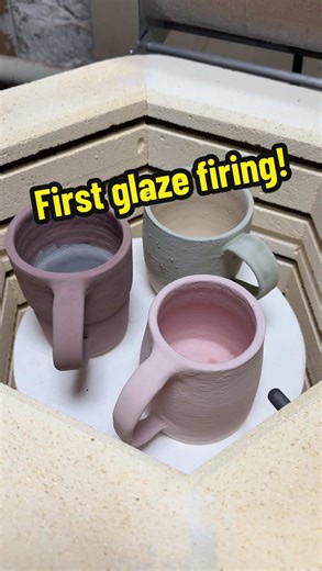 Loaded the kiln last night for its first glaze firing. And doing everything I can to wait till it is cool enough to look at. 😬😬😬 I had enough space to do two layers with 3 more mugs but I am waiting for another kiln shelf and post. Any idea how any of these will turn out? #pottery #kiln #homestudio #smallbusiness