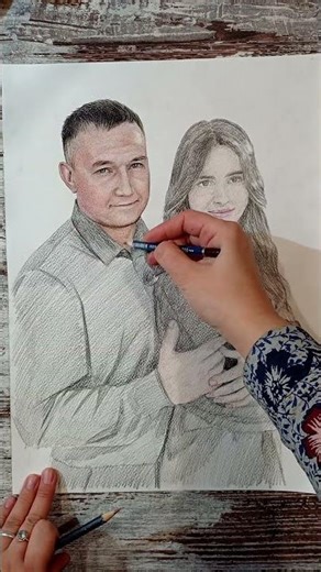 "Парный портрет", 40х30, процесс создания портрета цветными карандашами. #art #портрет #портретсфото