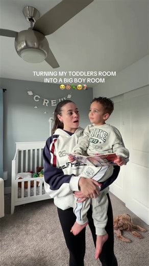 SUCH A BIG BOY!!!😭🦕🩵 let’s turn my toddlers room into a big boy room!! just waiting for a couple more things so more to come😊 his new bed is from @SimplySoriUS such amazing quality and they’re so nice🥹 #toddlersoftiktok #momtok #momsoftiktok #transformation #fyp @target @Amazon Influencer Program @Amazon @Conair Haircare