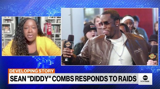 1.7K views · 14 reactions | An attorney for Sean "Diddy" Combs calls the raids that took place at his Los Angeles and Miami homes an "unprecedented ambush" and a "witch hunt." Kelley Carter explains how high profile rappers have responded to the sexual assault and trafficking allegations against Combs. | ABC News Live | Facebook