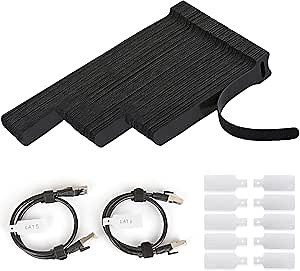 70 PCS Reusable Cable Ties with Hook and Loop, Multi-purpose Adjustable Cable Management Wire Ties & 10 PCS Cable Labels, Cord Organizer for Home, Office and Data Centers (4/6/8 Inch, Black)