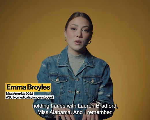 Barrett, The Honors College at ASU student Emma Broyles was crowned Miss America 2022, representing her home state of Alaska. Now, she's preparing to take the stage again at the 2023 Miss America Organization competition. Learn more about her story. | Arizona State University