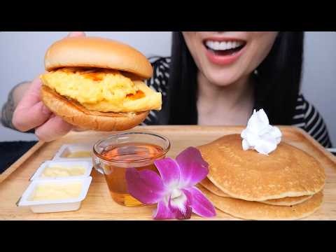 McDonald's NEW EGG BURGER + HOT CAKES (ASMR EATING SOUNDS) LIGHT WHISPERS | SAS-ASMR