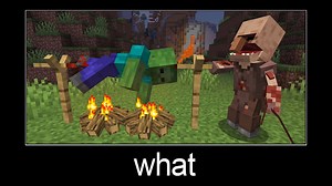 Minecraft wait what meme part 211 (Villager roasting zombies at the stake)