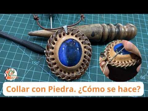 How to make a necklace with a stone inlaid in leather and decorative stitching 📿✨