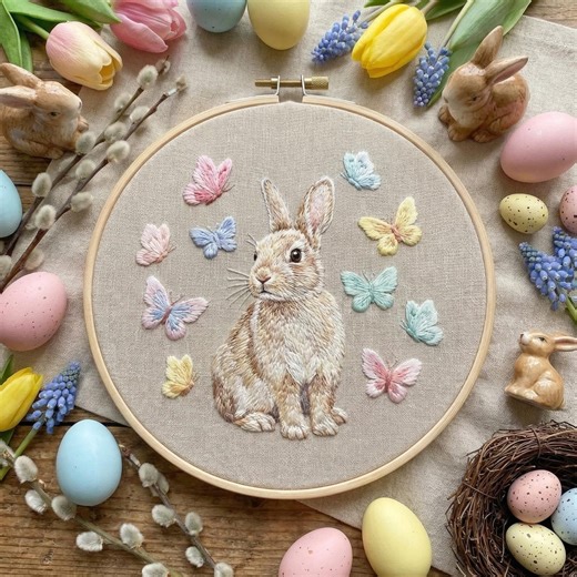 Bunny Embroidery Pattern PDF With Butterflies, Spring Hand Embroidery Design With Cute Rabbit, Do It Yourself Gifts, Nursery Room Decoration - Etsy UK