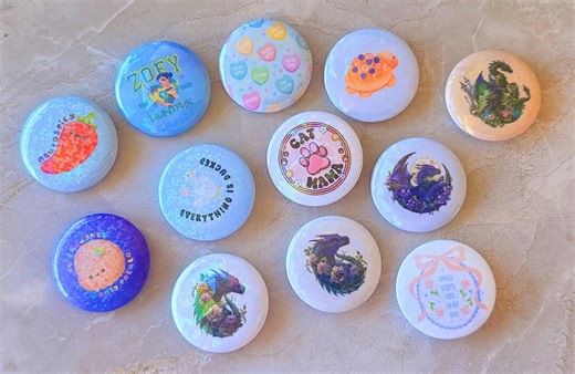 Assorted Kawaii Pinback Buttons | 1.25" Potato, Dragon, Cat Designs - Etsy