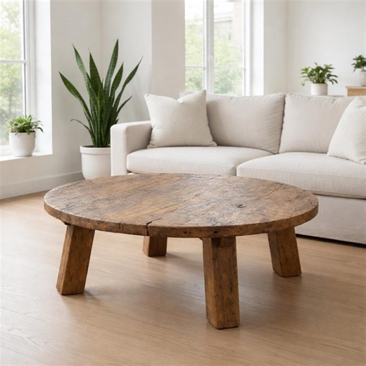 Round Reclaimed Oak Coffee Table – Rustic Farmhouse Living Room Furniture - Etsy