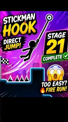 Stickman Hook Stage 21 Completed with Direct Jump! 😱🔥 No Stop Challenge#shorts #youtubeshorts