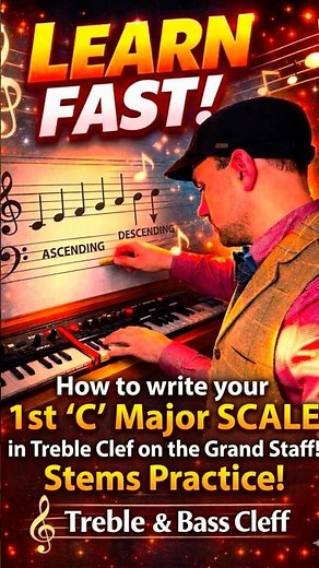 Notating Music 1st ‘C’ Major SCALE in Treble Clef on the Grand Staff! Practice Alternative Stems!