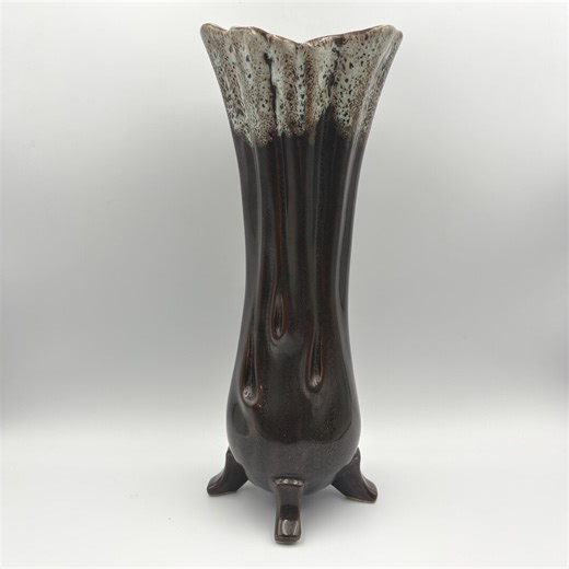 MCM USA Pottery Vase – 13.5" Brown & Green Drip Glaze, 1970s - Etsy