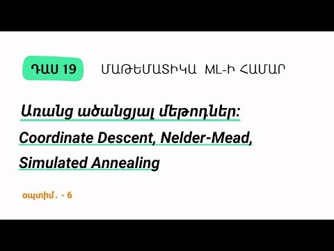 Դաս 19 | Առանց ածանցյալ մեթոդներ․ CD, Nelder-Mead, Simulated Annealing | Մաթեմատիկա ML-ի համար