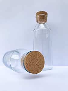 2 Clear Glass Carafe (34 Oz) With Cork Stopper - Hot and Cold Water Pitcher – Tea - Coffee Maker - Iced Tea - Wine Carafe - Juice Carafe - Glass Food Carafe - Cereal - Rice - Lentil - Beans