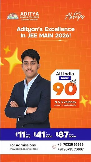 Aditya JEE main 2026 results - 87 Top IIT Ranks - 41 Ranks under 1000 - AP IIT-JEE domination