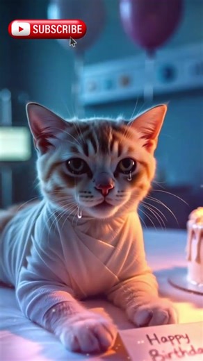 sad, sick cat and birthday cake #happybirthday #funny #aiandcats #kitten #aicats #cute #cat