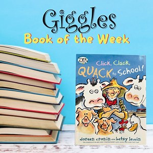 It's Giggles Book of the Week! Click, Clack, Quack to School by Doreen Cronin. Farmer Brown has been invited to be a guest at the elementary school's Farm Day! The animals excitedly practice their best classroom behavior: standing quietly in line, using their inside voices, and learning how to share. But then they find out that farm animals aren't actually allowed in school (who knew they were considered a health-code violation?!) Rules are rules, so Farmer Brown goes to school solo - or so he t