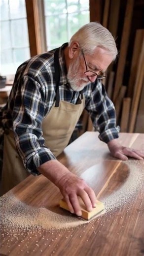 The process of smoothing the wood surface is more effective with manual sandpaper. #shorts