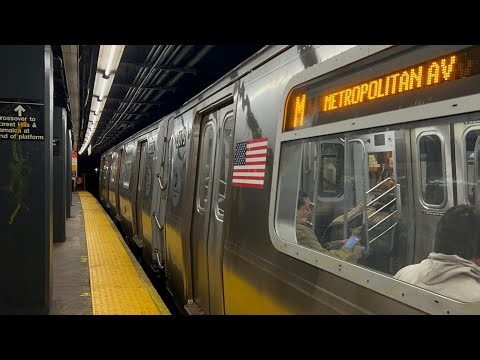 IND Queens Blvd Line: (E) (F) Exp and (M) (R) Lcl Trains @ Grand Avenue-Newtown (R160A, R160B, R179)