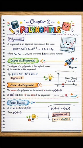 Shiksha Vatika on Instagram: "📘✨ Class X Maths | Chapter 2 – Polynomials ✨📘 Handwritten ✍️ colorful & realistic notes 🌈 ✔️ Clear formulas ✔️ Easy rules ✔️ Doodle-style learning 🎨 ✔️ Board-exam friendly 💯 Save 🔖 | Share 📤 | Learn Smart 🧠 #Class10Maths #Polynomials #HandwrittenNotes #MathsMadeEasy #BoardExam2026 StudyWithMe ColorfulNotes VisualLearning CBSEClass10 MathsNotes StudentLife ExamReady ShikshaVatika"