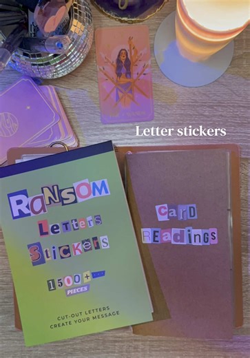 Part 2 of decorating my woowoo journal: ransom letter stickers for the insert cover! ✨ What do we think about this night time journaling set up?⚡️🌙 #journalsetup #letterstickers #stickerbook #scrapbookingsupplies #journaltok