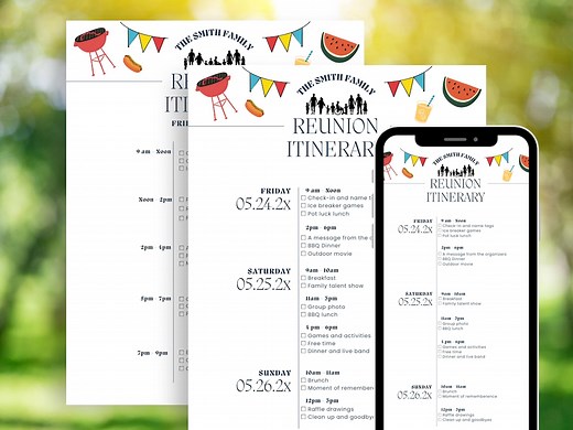 EDITABLE Family Reunion Program Template | Family Reunion Itinerary | Family Reunion Schedule | Mobile and Print Instant Download - Etsy