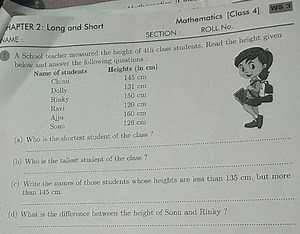 HAPTER 2: Long and ShortNAME :Mathematics [Class 4]Ws 3(1) ... | Filo