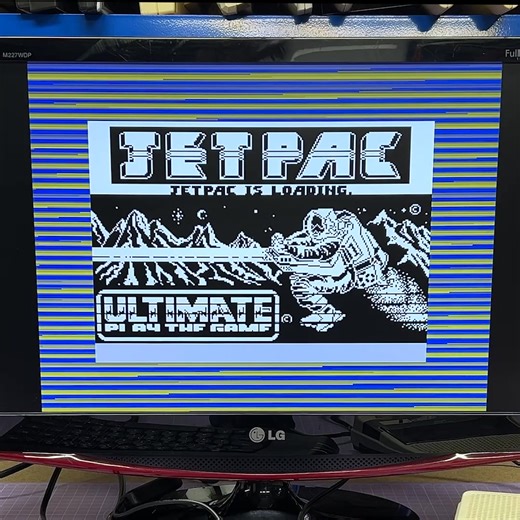 Who remembers loading games from cassette? ... when I heard #ZXSpectrumNext could load from tape, I had to try it! and with screeching sounds, flashing borders and that awesome loading screen, JETPAC loaded just like it did in the 80s ... no "R Tape Loading error", for me ;) #zxspectrum #retrogaming | Kari