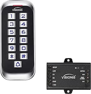 Visionis VIS-3005 Access Control Indoor + Outdoor Rated IP68 Metal Anti Vandal Keypad + Reader Standalone + Wiegand 26, Slim Design, No Software, EM Cards, 2000 Users