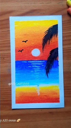 Beautiful sunset scenery drawing with | oil pastels easy 👌