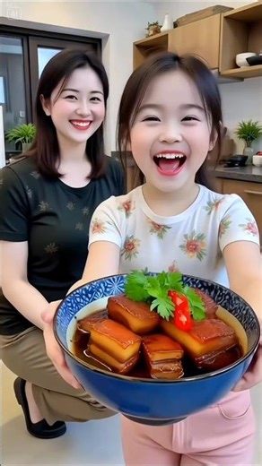 Beautiful Mom Teaches Cute Baby to Share Stewed Meat 🍲💖