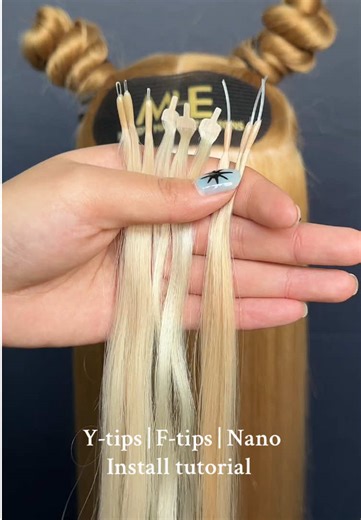 Nano ring | Y tip | F tip installation No bulk No heat No damage - Extremely discreet, comfortable, natural look and movement, good for thin hair Our factory is wholesale price with high quality! More installation methods! Click the link in our bio / Support customized order! #hairextensions #hairtutorial #hairstylist #hairextensioneducation #hairextensionspecialist