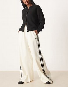 adidas Originals wide leg satin trackies in cream | ASOS