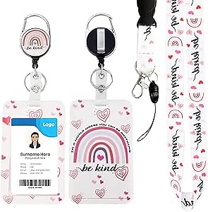 Be Kind Breakaway Badge Reel with Retractable Clip and Rainbow Lanyard for Teacher ID Badges