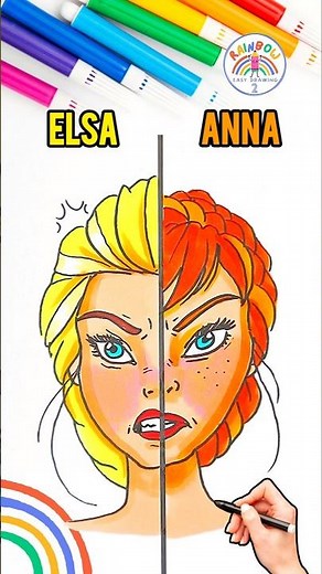 Draw Elsa VS. Anna Easy Tutorial | Draw Angry Elsa and Anna Simple 🌈👸🏼 #frozen #short #elsa #angry