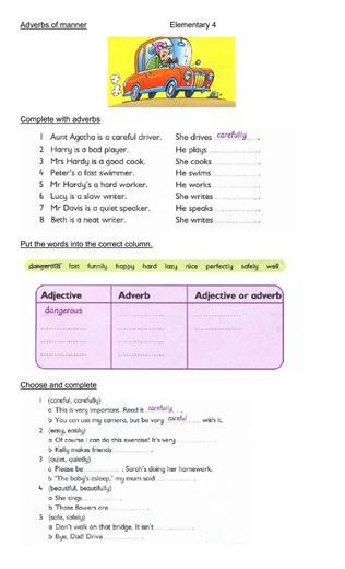 Adverb of manners worksheet