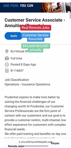 Prudential is hiring a REMOTE Customer Service Associate. The salary range: $42,800.00 to $63,800.00 annually. Must be available to work anytime 8:00am to 6:00pm Eastern Time Monday through Friday. Link in the comments, Happy Job Searching! #realremotejobs #remotework #workfromhome #remotejobs2024 #workfromhomemom #workfromhomedads #fyp #foryou #worklifebalance #Wfh #prudential #content #contentcreator @RealRemoteJobsDaily