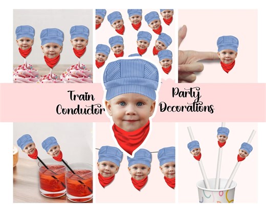 Train Birthday Party Package | Face Decorations |train Conductor Banner| Personalized Head Cupcake Toppers |two Two Train | Train Theme - Etsy