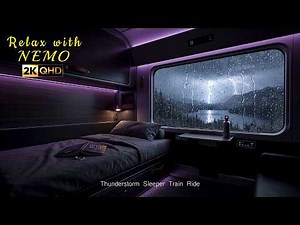 Night Train Through a Thunderstorm 🚂 Heavy Rain & Thunder Sounds / Dimly Lit Sleeper Train Ambience