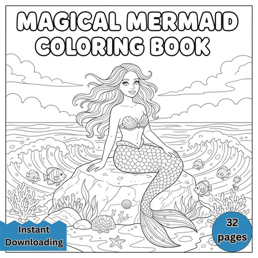 Magical Mermaid Coloring Pages for Kids or Adults - Etsy