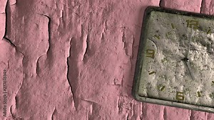 3d animation of square shape old clock on the retro wall. Time moving concept. Day and night changes.