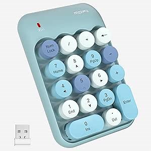 MOFII Wireless Number Pads - Blue Numeric Keypad 18 Keys USB 2.4G Round Keycap Colorful Extensions Keypads, Financial Accounting Portable Numpad 10 Key for Laptop/PC/Notebook/Surface Pro