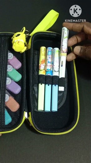 filling my cute yellow pencil case/ with filling beautiful stationery/ pencil box/shorts