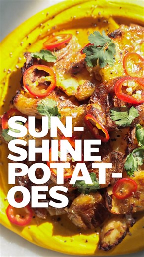 ⏳ Short on time? BOSH! fresh and frozen meals are available in Tesco now. 📘 Want more recipes? Pre-order our new cookbook More Plants (link in bio). 👨🏻‍🍳 Enjoyed this? Follow @bosh.tv 🌞 CRISPY POTATOES WITH SUNSHINE BEANS 🌱 This is exactly what you need to make on a sunny day. Crispy smashed new potatoes - roasted with thyme, finished with a maple glaze - piled on top of the creamiest saffron and tahini butter beans. Fresh chilli, coriander and an extra drizzle of maple to finish. Great fo