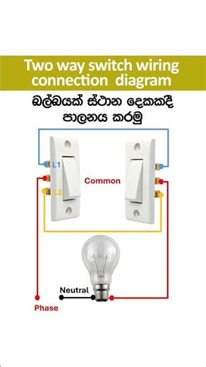 ⚡How can a two way switch be connected | Control one bulb with two switches | Wiring diagram🔥