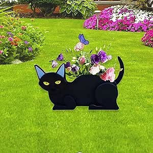 Black Cat Planter, Cute Animal Shaped Plant Pot, Cat Flower Pot, Gifts for Women & Pet Lovers, Indoor Outdoor Garden Home Office Decor, 12.5 x 5.6 x 7.8 Inches