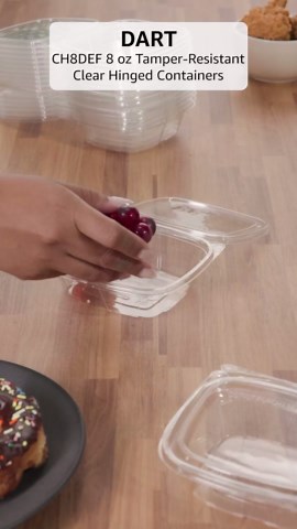 DART CH8DEF 8 oz Tamper-Resistant Clear Hinged Container with Flat Lid (Case of 200)